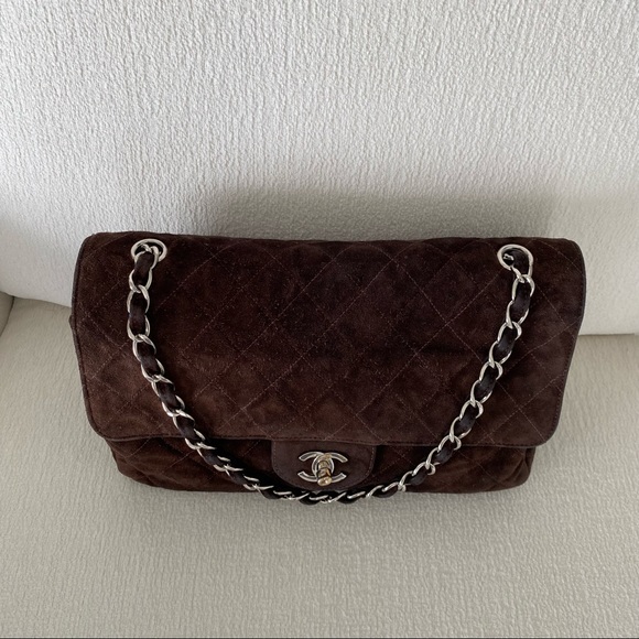 Chanel Vintage Classic Single Flap Bag Quilted Suede Medium Brown - Picture 9 of 17